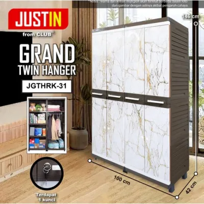 LEMARI PLASTIK CLUB 4 PINTU GANTUNG LEMARI JUSTIN GRAND TWIN HANGER LEMARI PLASTIK KACA KUNCI GANTUNG LEMARI