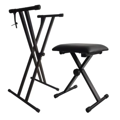Keyboard Stands and Bench Set Heavy Duty Double-X Keyboard Stand Adjustable Portable Digital Piano Stand Locking Straps