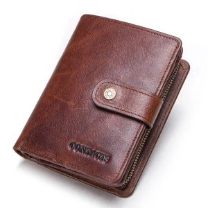 CONTACTS Genuine Leather RFID Vintage Wallet Men With Coin Pocket Short Wallets Small Zipper Wallet With Card Holders Man Purse2026