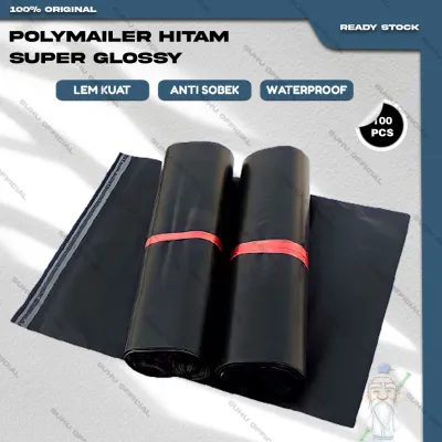 Plastik Packing Polymailer Kantong Olshop Lem isi 100 Glossy HITAM