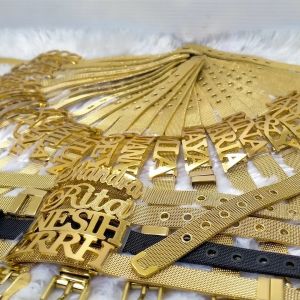 Gelang Gesper nama sendri kuning lapis emas 24k