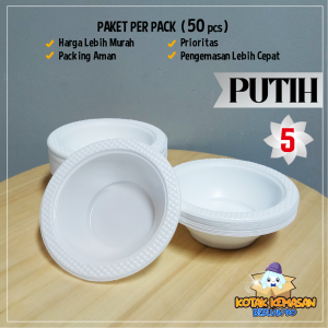 Mangkok Plastik M5 M6 M7 / Mangkok Putih Susu / Mangkok Pesta / Mangkok Sekali Pakai  1 Pack 50 Pcs