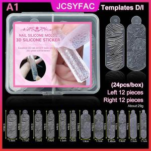 JCSYFAC 24 cái hộp 3D pháp nail sticker tái sử dụng kép hình thức tinh thể móng tay Silicone khuôn hình thức cho nhanh chóng khắc công cụ làm móng tay