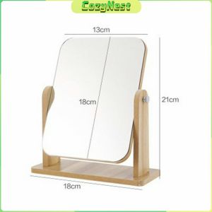 C.N. HD Wooden Mirror 360 Degree Portable Adjustable Table Desk Mirror Stand Bathroom Living Room