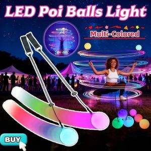 LED Poi Balls Light Up Spinning Toy Multi-Colored LED Glow Toy for Belly Dance Hand Props