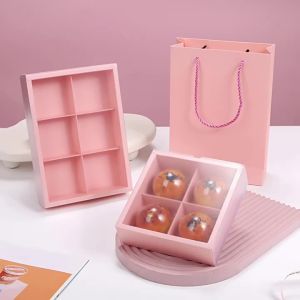 4/6 Individual pink egg yolk pastry boxes frosted semi-transparent snow skin cake boxes biscuit and macaron gift boxes Alat Dapur Memasak Aksesori Kereta Kotak Simpanan Organizer