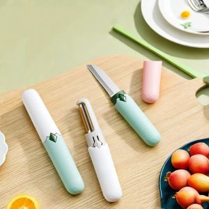 2PCS Stainless Steel Fruit Knife Creative Multi-color Fruit and Vegetable Dual-Use Knife Multifunctional Portable