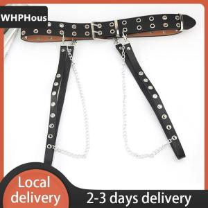 [COD] WHPHous Ship within 24 hours Punk Gothic Faux Leather Belt Women Adjustable Metal Chain Ring Waist Belt
