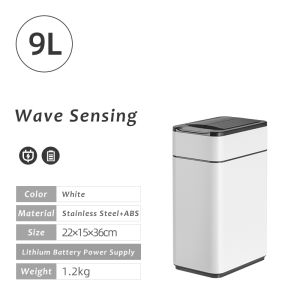 JustLiving 9/15/20L Smart Induction Trash Can Wireless Induction Automatic Trash Can Contactless Trash USB Rechargeable Trash Can Garbage Bins Household Toilet Large Capacity Waterproof Bin with Lid