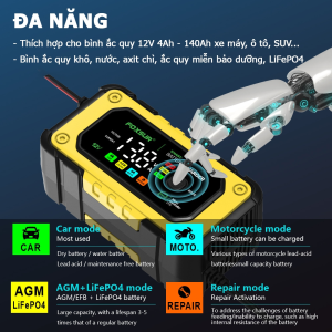 Sạc bình ắc quy Foxsur 7A 12V(4Ah - 140Ah)sạc cho cả pin LiFePO4 tự ngắt khử sunfat