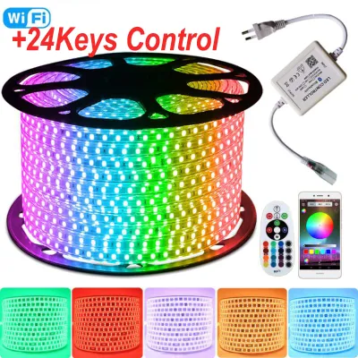 AceDeal [Support Lalamove Bulk Orders] 3-100Meters LED Strip Light Waterproof RGB Remote control SMD 5050 Tape WIFi Bluetooth Phone APP and flexible lights Outdoor room decoration Lamp For Home Stair Hallways Kitchen living room outdoor garage