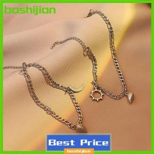 bashijian 2PCS Stainless Steel Non-fading Hip-hop Hand Chain Love Magnet Sun Moon Bracelet For Couple Girlfriend Simple Hand Jewelry
