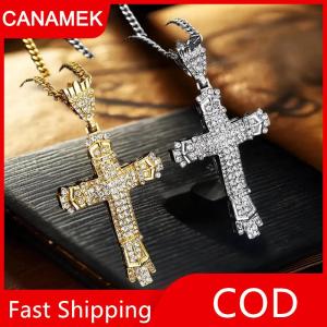 【CANAMEK】 Độc đáo hip hop dát Rhinestone phóng đại Retro chéo Mặt dây chuyền người đàn ông Vòng cổ trang sức accessries