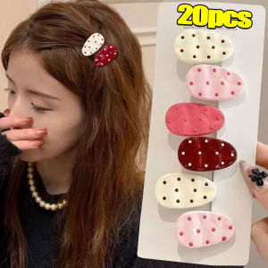20pcs Pink Polka Dot Oval Hairpin Forehead Side Bangs Clip Broken Hair Duck Bill Clip Headwear Girls Kids WomenHair Accessories h260702