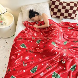 YOUYO Fluffy Throw Christmas Flannel Blanket Xmas Pattern Thickened Air Condition Blanket Xmas Plush Blanket Warm Nap Blankets Bedroom