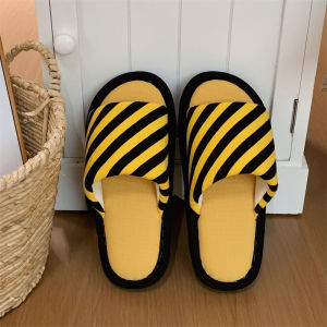 WY-XIXITIAO Sweat-absorbent Breathable Home Student Soft Sole Floor Shoes Comfortable Spring Summer High-end Color-blocking Striped Womens Cotton Slippers