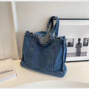 New street-style denim tote bag fashionable and simple versatile shoulder bag for women suitable for travel and leisure crossbody bag cross-border style