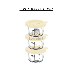 High Quality 3 in 1 Borosilicate Glass Baby Food Container with Silicon Lid Round and Square Shape Food Prep Container