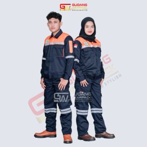 wearpack STELAN kemeja safety lengan panjang warna DONGKER KOMBINASI OREN