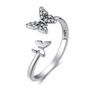 BAMOER Free Shpping 925 Sterling Silver Dazzling CZ Butterfly Open Finger Ring for Women Fashion Sterling Silver Jewelry Gift SCR087