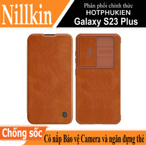Case bao da chống sốc cho Samsung Galaxy S23 Plus / Galaxy S23+ trang bị nắp bảo vệ Camera hiệu Nillkin Qin Pro trang bị 2 ngăn đựng thẻ ATM Name Card chất liệu da cao cấp thiết kế thời trang cá tính - Phân phối bởi Hotphukien