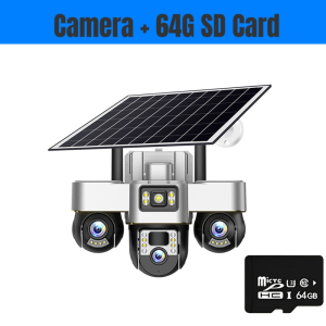 V380 4G Three lens Solar CCTV Surveillance Camera Outdoor Night Vision Full-color Solar-Powered Camera Waterproof Two Way Audio Low Power Cameras