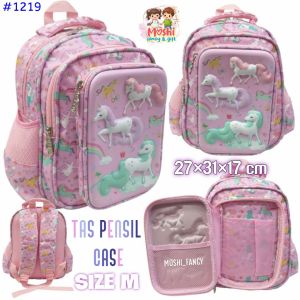 Tas Ransel TK Karakter dan Pencil Case Anak Perempuan TK Motif Unicorn Pink / Tas Sekolah Anak TK Girl