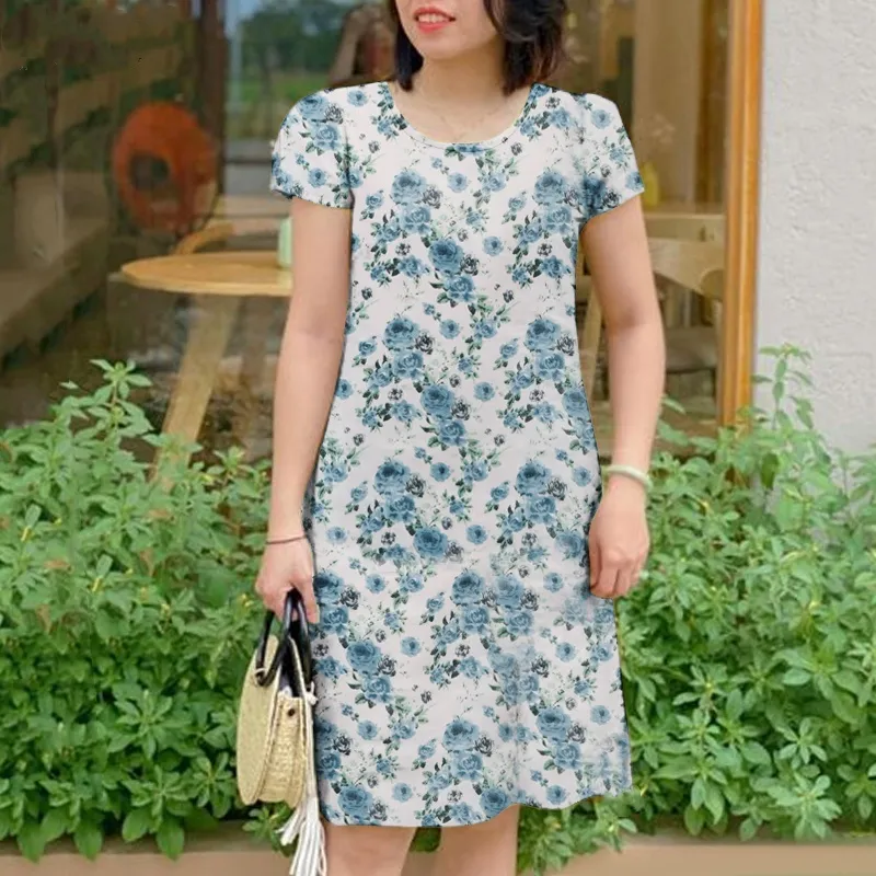 dresss formal dress korean outfit for women New Arrival 2024 Women Casual  Peacock Pattern Dress O-Neck Style Short Sleeves Dress for Women S-5XL dress  for beach outfit | Lazada PH