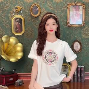 Ammin 2024 mùa hè phong cách dân tộc cổ điển khóa đĩa cổ tròn thời trang tinh tế thêu hoa tay ngắn cotton Áo Thun Nữ mới Áo Blouse thanh lịch Trung Quốc