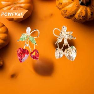 【PCWFKef】 Thời trang màu đỏ pha lê trái tim anh đào hình trâm cài cho phụ nữ quần áo áo trang sức phụ kiện Quà Tặng