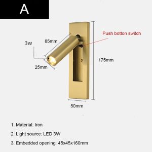 Bedside Reading Wall Lamp Nordic Modern LED Wall Light Embedded Design Sconces Indoor Lighting Room Decor For Bedroom HotelFast shipping