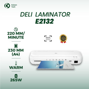 Laminator Multifungsi Deli E2132 untuk Dokumen A4 Auto Feed Suhu 85–145 C Reverse Mudah & Tenang