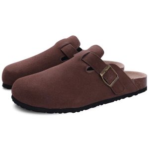 Comwarm Fashion Womens Suede Mules Slippers Men Clogs Cork Insole Sandals With Arch Support Outdoor Beach Slides Home Shoes2026