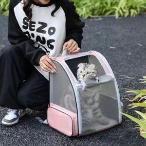 DEQIX Opening-Mesh Pet Cat Backpacks Front Window Large Capacity Cat Carrier Shoulder Bag Multi-purpose Breathable Cat Backpack for Cats