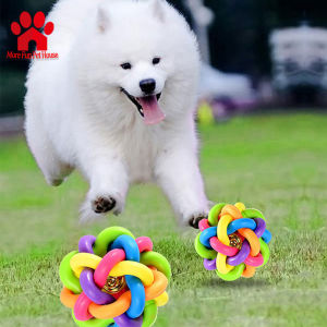 Pet Dog Toy Colorful Bell Toy Rainbow Bell Rubber Bell Toy Dog Molar Sounding Bell Toy for Dog Puppy