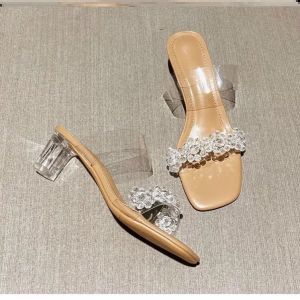 [Free Shipping] Crystal Transparent Womens Chunky Heel Sandals 2025 New Summer High-Heeled Sandals Elegant Outdoor Slippers