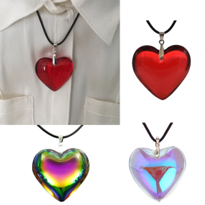 Heart Shape Necklace Glass Pendant Necklace Colorful Clavicle Chain for Women Girl Teen Unique Ornaments