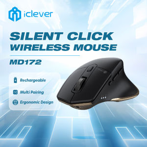 iClever Type C Rechargeable Wireless Mouse Dual Mode Bluetooth+2.4G 5 Stage DPI 800/1200/1600/2000/2400 3 Device Connections 7 Key Buttons Metal Roller Multi-Pairing Large Size MD172