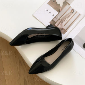 Z&R Store Glossy Grace Kitten Heel Jelly Sandals – 1.5 Pointed Toe Sleek Strap Office-Ready Rubber Elegance in a Minimalist Style
