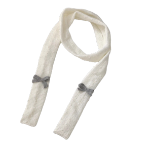 CURIO12 Y2K Bow Wool Shawl Polka Dot Harajuku Long Narrow Scarves Simple Korean Style Knitted Scarf Ladies