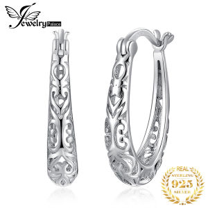 JewelryPalace Hollow Hearth Love 925 Sterling Silver Clip Earrings Fashion Vintage Statement Circle Huggie Earrings for Women