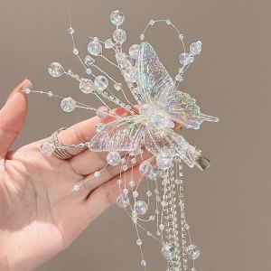 Super Fairy Butterfly Tassel Hair Clip Rhinestone Crystal Princess Elegant Bridal Wedding Headdress