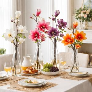 PIKASHOPWEN Large Artificial Magnolia Flower Real Touch Handmade Faux Magnolia Branch Vase Decor EVA Artificial Orchid Home Decoration