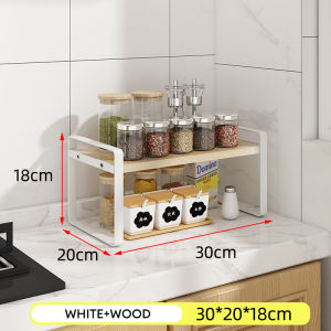 SUNNY Kitchen Storage Rack Stainless Steel Cabinets Tiered Racks Desktop Storage Wooden Shelf Nordic Simple Bookshelf