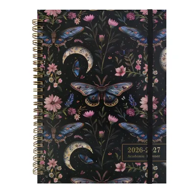 A5 2026-2027 Academic Year Weekly Planner Moon Butterfly Floral Hardcover Spiral Notebook Student Schedule Organizer Journal