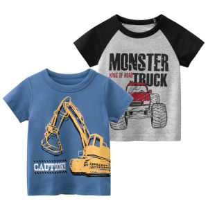 Excavator Boys Tshirt Truck Monster Short Sleeve Stitching Cotton Kids T-shirt Girl Children Tops