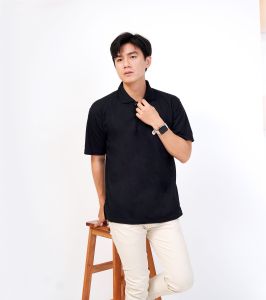 Kaos Kerah Polos HITAM - kaos kerah HITAM lengan pendek - Kaos Kerah Lengan Pendek - Baju Kerah Hitam - kaos kerah polos - baju WINSTAR