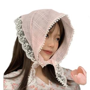 French Hair Bandanas Head Kerchief for Womens Girls Floral Lace Hair Scarves Summer Triangle Head Kerchief with Ties