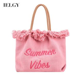 IELGY womens tote bag large-capacity pink canvas simple all-match temperament commuter shoulder bag