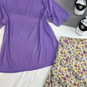 Set Áo Thun Tăm Kèm Chân Váy Hoa Nhí Chữ A